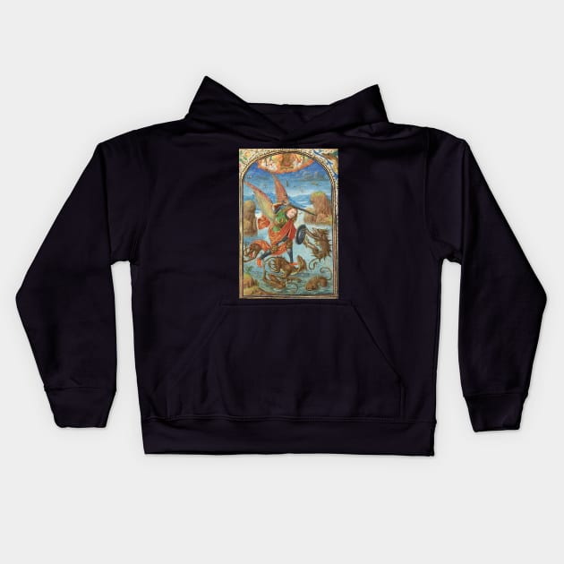 Saint Michael medieval illustration Kids Hoodie by metaphysical